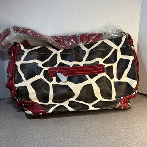 Stylish Red and Black Giraffe Print  Women's Shoulder Bag NWOT